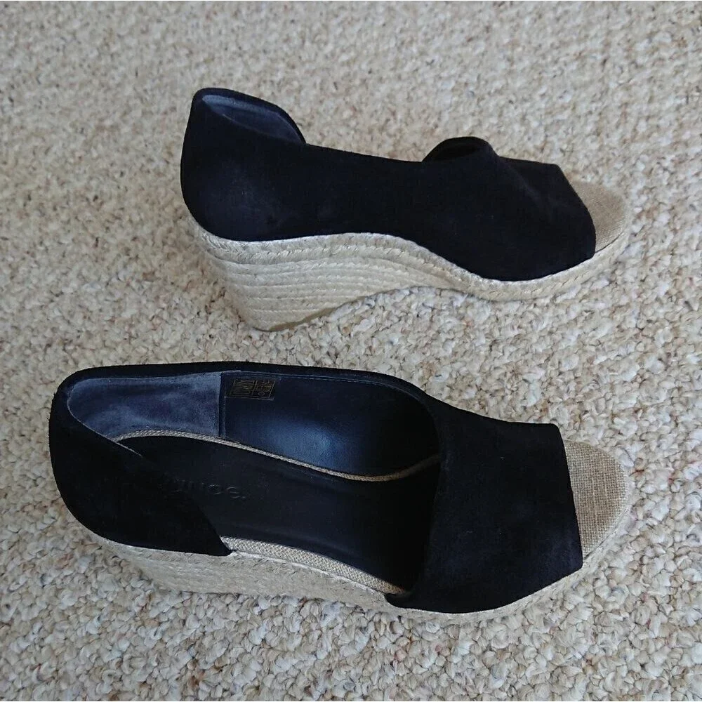 VINCE Sonora Black Suede D'orsay Jute Platform Wedge Sandal size 8.5 M